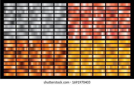 Gold, Silver, pink, orange metal gradient collection, texture set. Shiny vectors illustration for posters, brochure, invitation, wallpaper, flyers, banners.