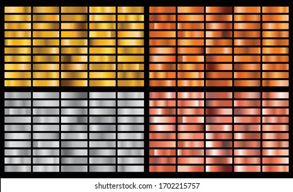 Gold  Silver  pink  orange metal gradient collection  texture set  Shiny vectors illustration for posters  brochure  invitation  wallpaper  flyers  banners 