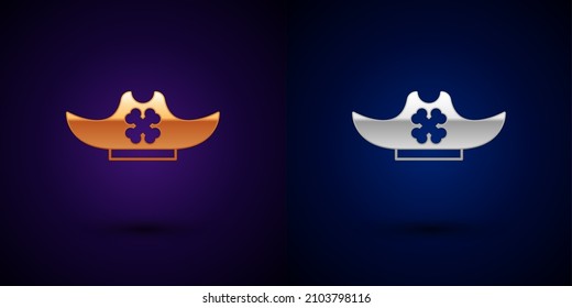 Gold and silver Pirate hat icon isolated on black background.  Vector