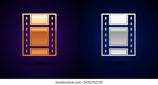 Gold and silver Play Video icon isolated on black background. Film strip sign.  Vector