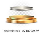 Gold silver podium vector realistic 3d luxury metallic stage platform on isolated pedestal for award winner presentation and product display