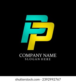 Gold and silver PP letter luxury logo design on simple black background