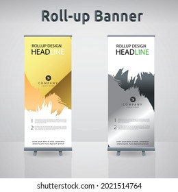 Gold silver premium roll up business banner design vertical template vector, advertising presentation abstract geometric background, modern publication display and flag-banner layout in rectangle size