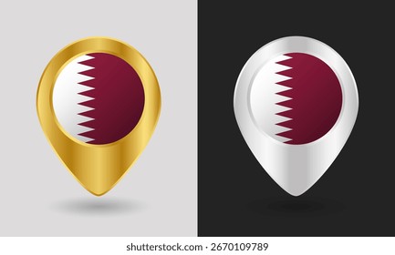 Gold and Silver Qatar Flag Map Pin Icon