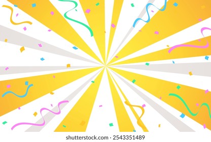 Gold and silver radial lines with colorful confetti.