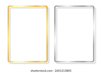 Gold and silver rectangular frames. Metallic border templates with shadow.