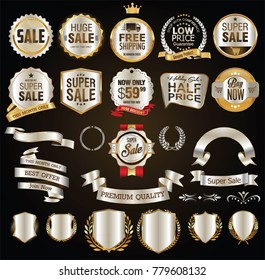 Gold and silver retro badges and labels vector collection