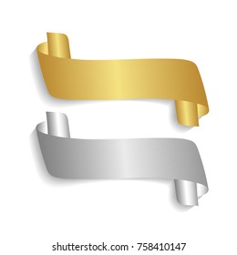 Gold and silver ribbon. Background, frame, label, card, template for vintage decorative vector illustration, isolated