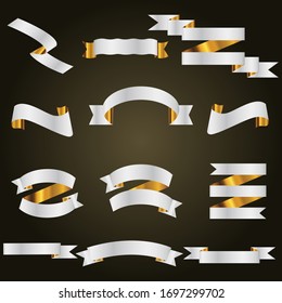 Gold- und Silberband einzeln für Feiern und Gewinner-Preis-Banner Schwarzer Hintergrund, Vektorillustration Illustration kann zum Jubiläum, Geburtstag, Feier, Feiertag, Feiertag und religiösen Tag verwenden
