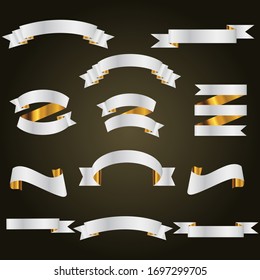 Gold and Silver Ribbon,  Set In Isolated For Celebration And Winner Award Banner Black Background, Vector Illustration can use for anniversary, birthday, party, event, holiday And religious day