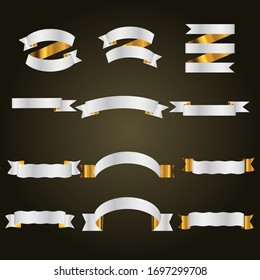 Cinta dorada y plateada, aislada para celebración y ganadora Banner de fondo negro, la ilustración vectorial puede usar para aniversario, cumpleaños, fiesta, evento, festividad y día religioso