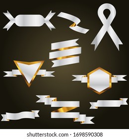 Gold with silver Ribbon Set In Isolated White Background, Vector Illustration, Modern Design.