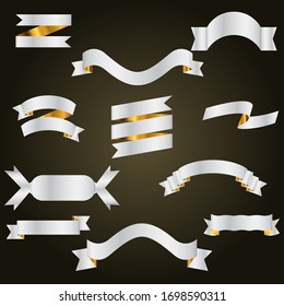 Gold with silver Ribbon Set In Isolated White Background, Vector Illustration, Modern Design.