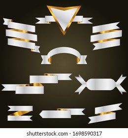 Gold with silver Ribbon Set In Isolated White Background, Vector Illustration, Modern Design.