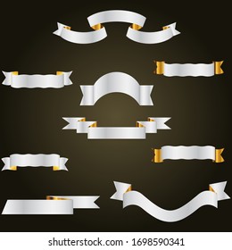Oro con cinta plateada en fondo blanco aislado, Ilustración vectorial, Diseño moderno.