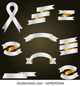 Gold with silver Ribbon Set In Isolated White Background, Vector Illustration, Modern Design.