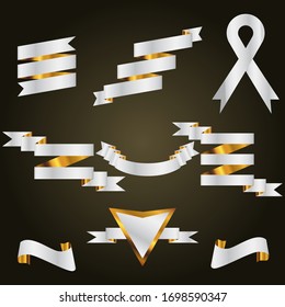 Gold with silver Ribbon Set In Isolated White Background, Vector Illustration, Modern Design.