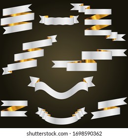 Oro con cinta plateada en fondo blanco aislado, Ilustración vectorial, Diseño moderno.