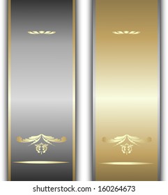 Gold and silver ribbons with space for text with golden ornament and place for an inscription