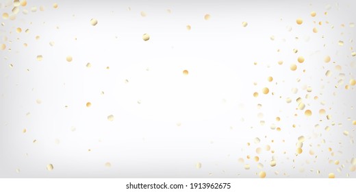 Gold, Silver Rich Falling Bokeh Confetti. Sparkling Winter Sequins. VIP Gold, Silver Sparkling Lights, Gradient Tinsel Confetti. Expensive Sparkling New Year Christmas Celebration Vector Background.