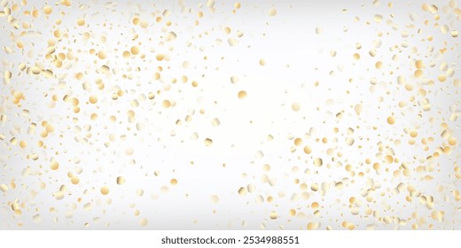 Gold, Silver Rich Falling Bokeh Confetti. Sparkling Winter Foil. VIP Gold, Silver Lights, Sparkles, Gradient Tinsel Confetti. Expensive Magic New Year Christmas Decoration Vector Background.