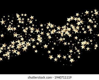 Gold, Silver Rich Falling Stars Confetti. VIP Gold, Silver Glitter, Sparkles, Gradient Stars Confetti. Sparkling Winter Foil. Elegant Expensive New Year Christmas Garland Vector Background.