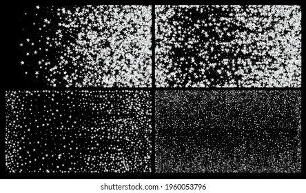 Gold, Silver Rich Falling Stars Confetti. Sparkling Winter Sequins. Expensive Luxury New Year Christmas Garland Vector Background. VIP Gold, Silver Glitter, Sparkles, Gradient Stars Confetti.