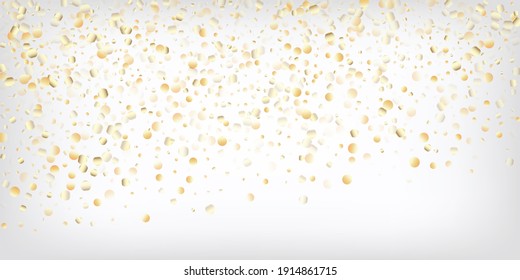 Gold, Silver Rich Flying Bokeh Confetti. Magic Elegant New Year Christmas Celebration Vector Background. VIP Gold, Silver Lights, Sparkles, Gradient Tinsel Confetti. Sparkling Winter Foil.