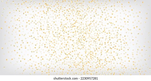 Gold, Silver Rich Flying Bokeh Confetti. Sparkling Winter Stars. VIP Gold, Silver Lights, Sparkles, Gradient Tinsel Confetti. Luxury Elegant New Year Christmas Garland Vector Background.