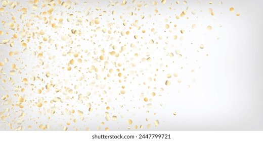 Gold, Silver Rich Flying Bokeh Confetti. Elegant Magic New Year Christmas Celebration Vector Background. VIP Gold, Silver Lights, Sparkles, Gradient Tinsel Confetti. Sparkling Winter Bokeh.