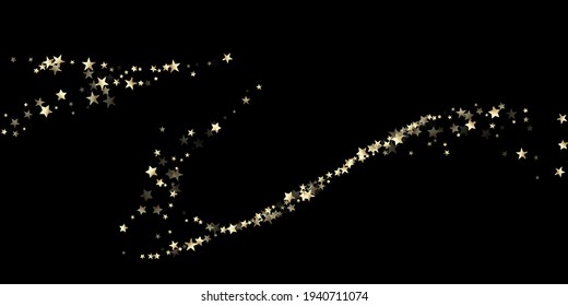 Gold, Silver Rich Flying Stars Confetti. Sparkling Winter Foil. VIP Gold, Silver Glitter, Sparkles, Gradient Stars Confetti. Expensive Premium New Year Christmas Decoration Vector Background.