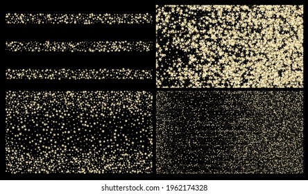 Gold, Silver Rich Flying Stars Confetti. Expensive Elegant New Year Christmas Decoration Vector Background. VIP Gold, Silver Glitter, Sparkles, Gradient Stars Confetti. Sparkling Winter Glitter.