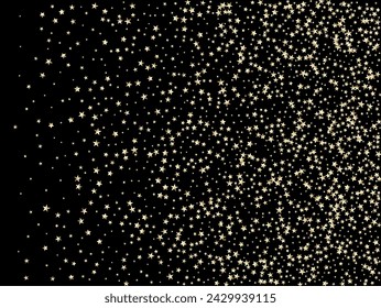 Gold, Silver Rich Flying Stars Confetti. Sparkling Winter Pattern. VIP Gold, Silver Glitter, Sparkles, Gradient Stars Confetti. Glamour Luxury New Year Christmas Garland Vector Background.