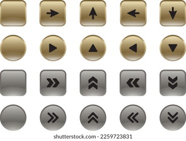 Gold and silver round and square button arrow set.
Luxury button icon using gradation.