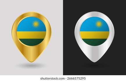 Ouro e Prata Ruanda Bandeira Mapa Ícone Pin