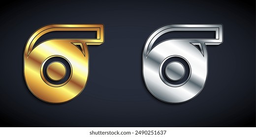 Gold and silver Scotch tape icon isolated on black background. Roll adhesive tape. Insulating tape. Long shadow style. Vector