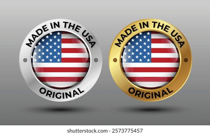 Gold And silver seal round badge label with original lettering Made in USA.vector illustration