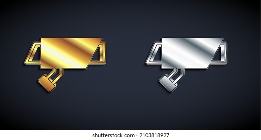 Gold and silver Security camera icon isolated on black background. Long shadow style. Vector