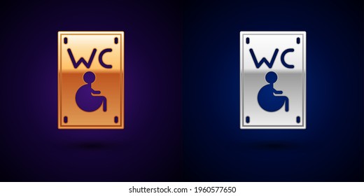 Gold and silver Separated toilet for disabled persons icon isolated on black background. Handicapped accessible male and female WC.  Vector