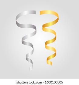 Gold and silver serpentine ribbons. Decorative design element for the design of holiday cards, banners, flyers and much more. Vector illustration.