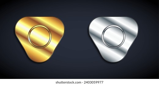 Gold and silver Sewing chalk icon isolated on black background. Long shadow style. Vector