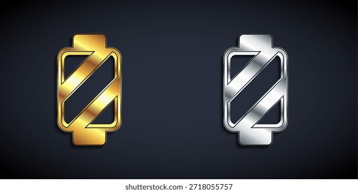 Hilo de coser de oro y plata en el icono del carrete aislado sobre fondo negro. Bobina de hilo. Bobina de hilo. Estilo de sombra larga. Vector
