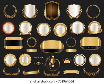 Gold and silver shields laurel wreaths and badges collection