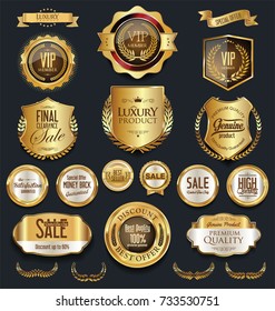 Gold and silver shields laurel wreaths and badges collection 