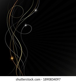 Gold and silver shiny lines on a black background unique beautiful abstract
