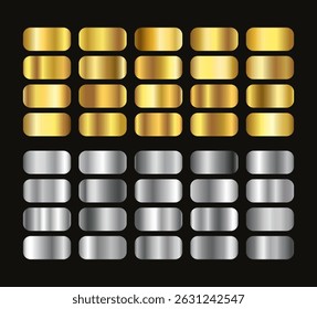Gold Silver Shiny Metallic Gradient Swatch Set Vector Illustration