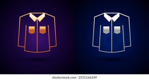 Gold and silver Shirt icon isolated on black background.  Vector