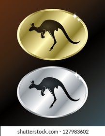 Gold and Silver sign with kangaroo - vector illustration