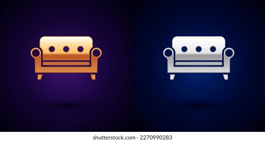 Gold und Silber-Sofa-Symbol einzeln auf schwarzem Hintergrund.  Vektorgrafik