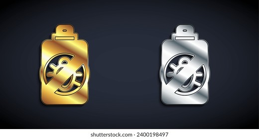 Gold and silver Spray against insects icon isolated on black background. Long shadow style. Vector